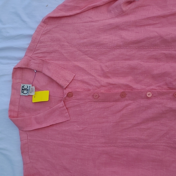 Pink linen button shacket shirt jacket collar medium - Picture 2 of 9